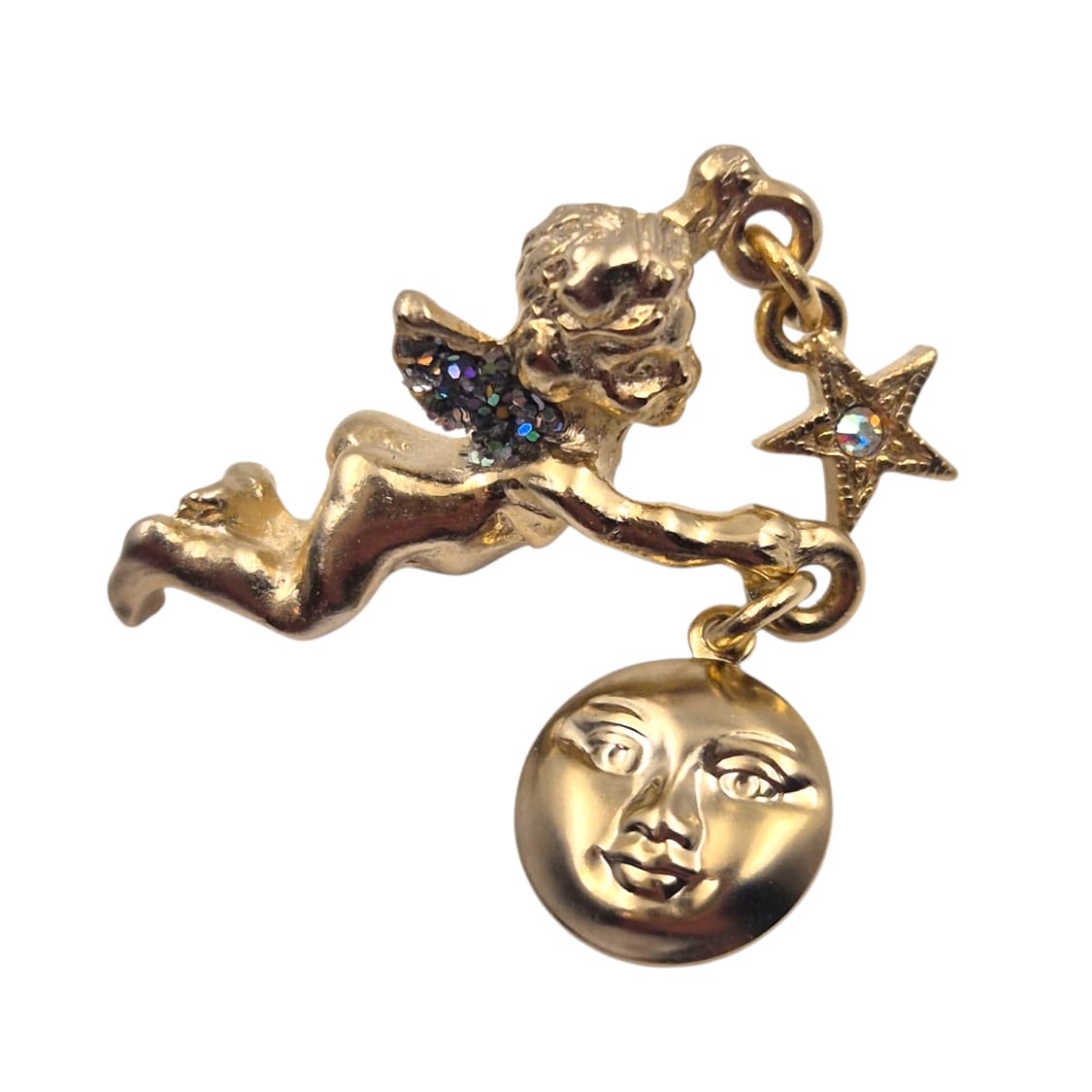 90s 미국 커크스폴리 요정 달&별 브로치 세트 상품이미지3