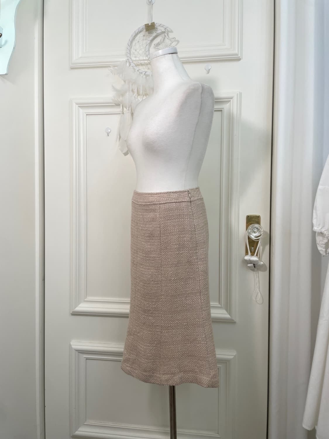 beige glitter flare midi skirt(size-38) 상품이미지2