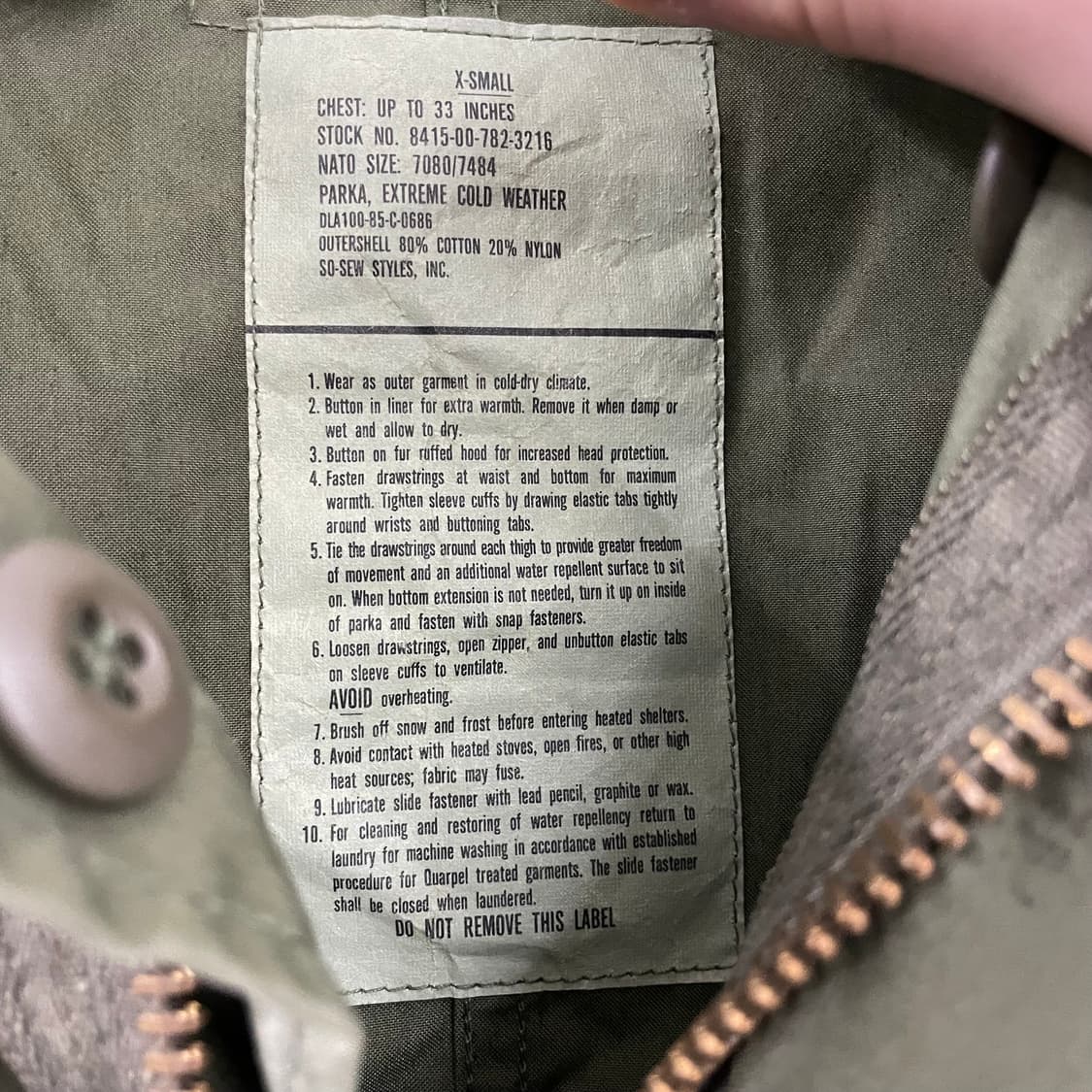 80s OG M65 오리지널 피쉬테일 so-sew 미군 개파카 상품이미지4