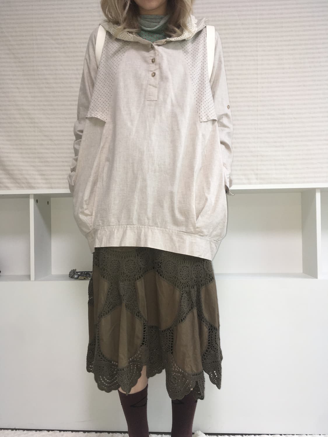 jpn vintage khaki crochet long skirt 상품이미지3