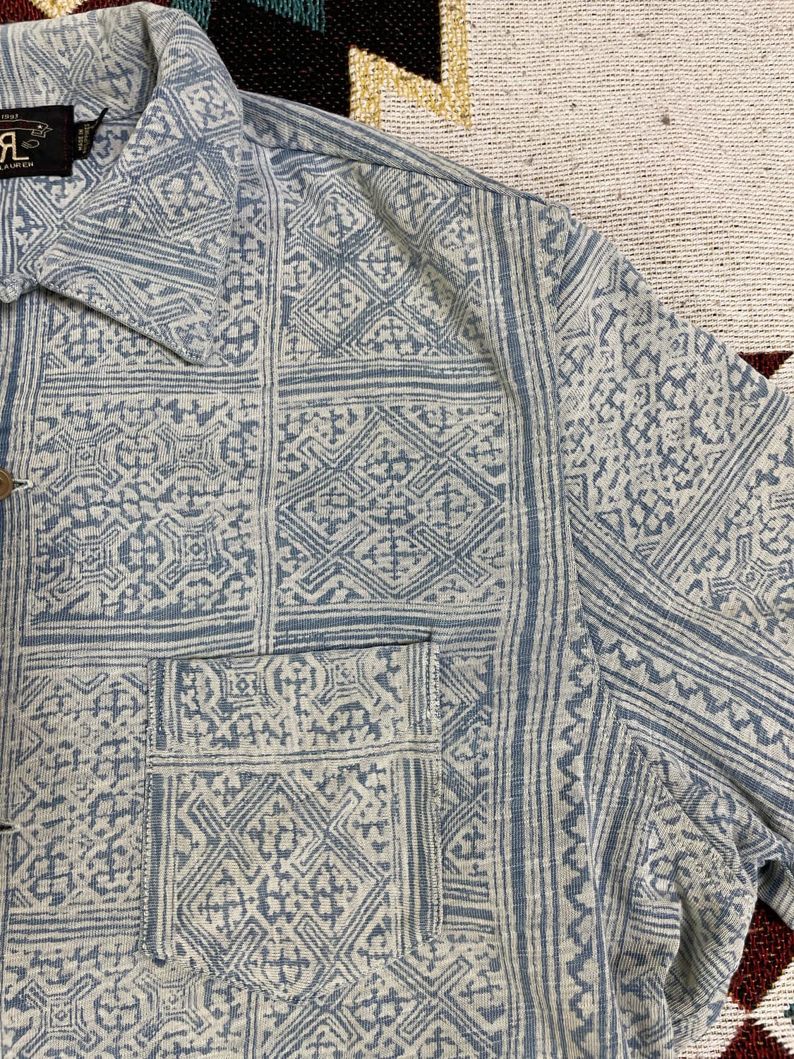RRL 프린트 인디고 저지 캠프 셔츠(M) 상품이미지3