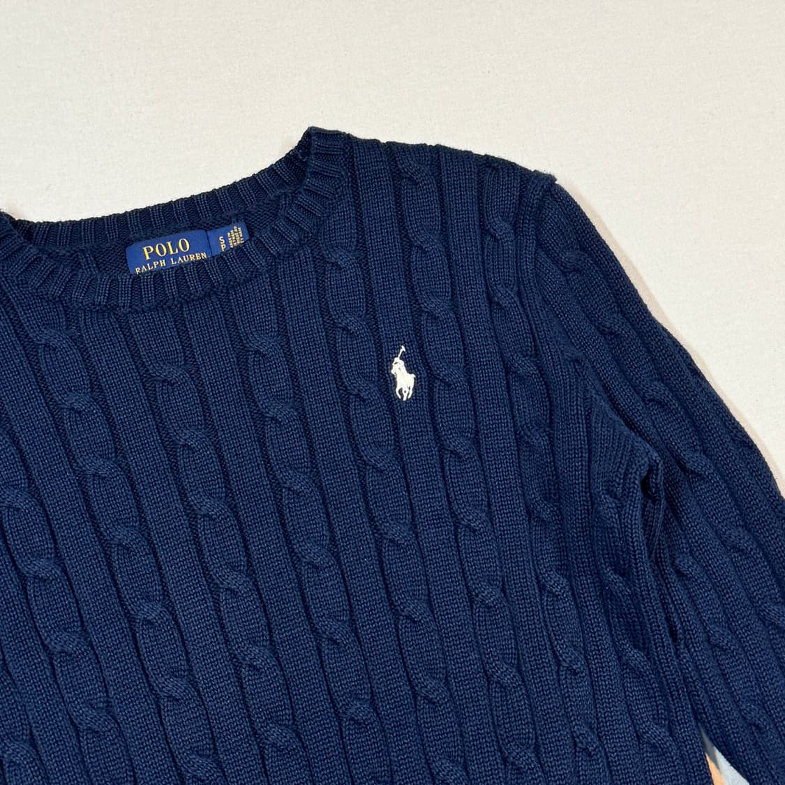 S) 폴로 랄프로렌 코튼 케이블 꽈배기 라운드넥 니트 네이비 상품이미지4