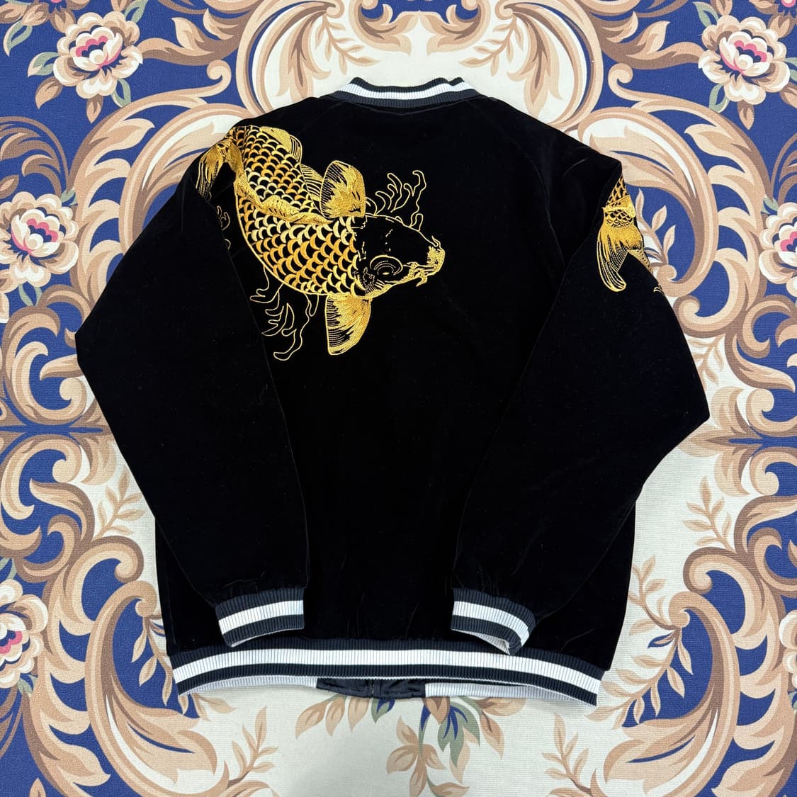 (XL)VTG 잉어 용 자수 리버서블 양면 벨벳 스카잔(블랙) 상품이미지2