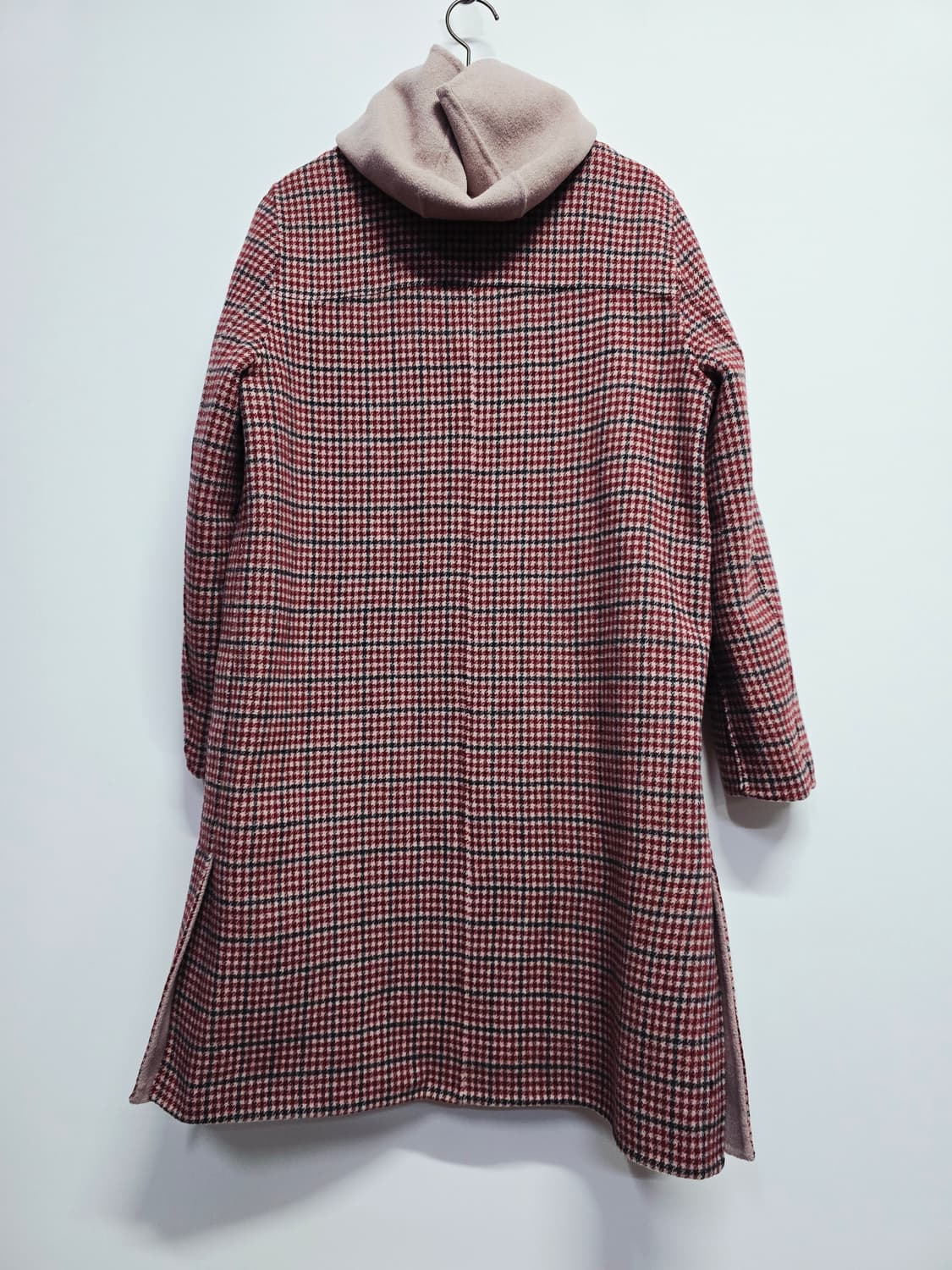 지센 핸드메이드 체크 후드 롱 코트 상품이미지4