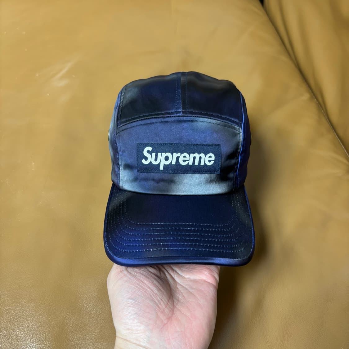 슈프림 캠프캡 모자 박스로고 사틴 카모 네이비 상품이미지2