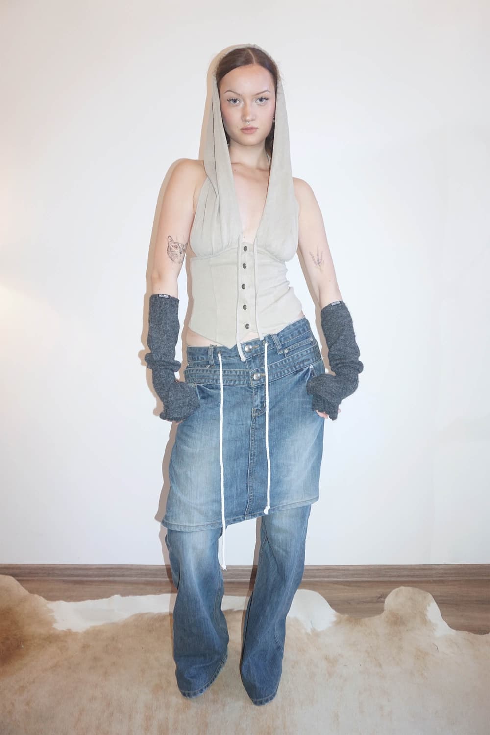 스컬프터 Apron Layered Denim Mid Blue 상품이미지1