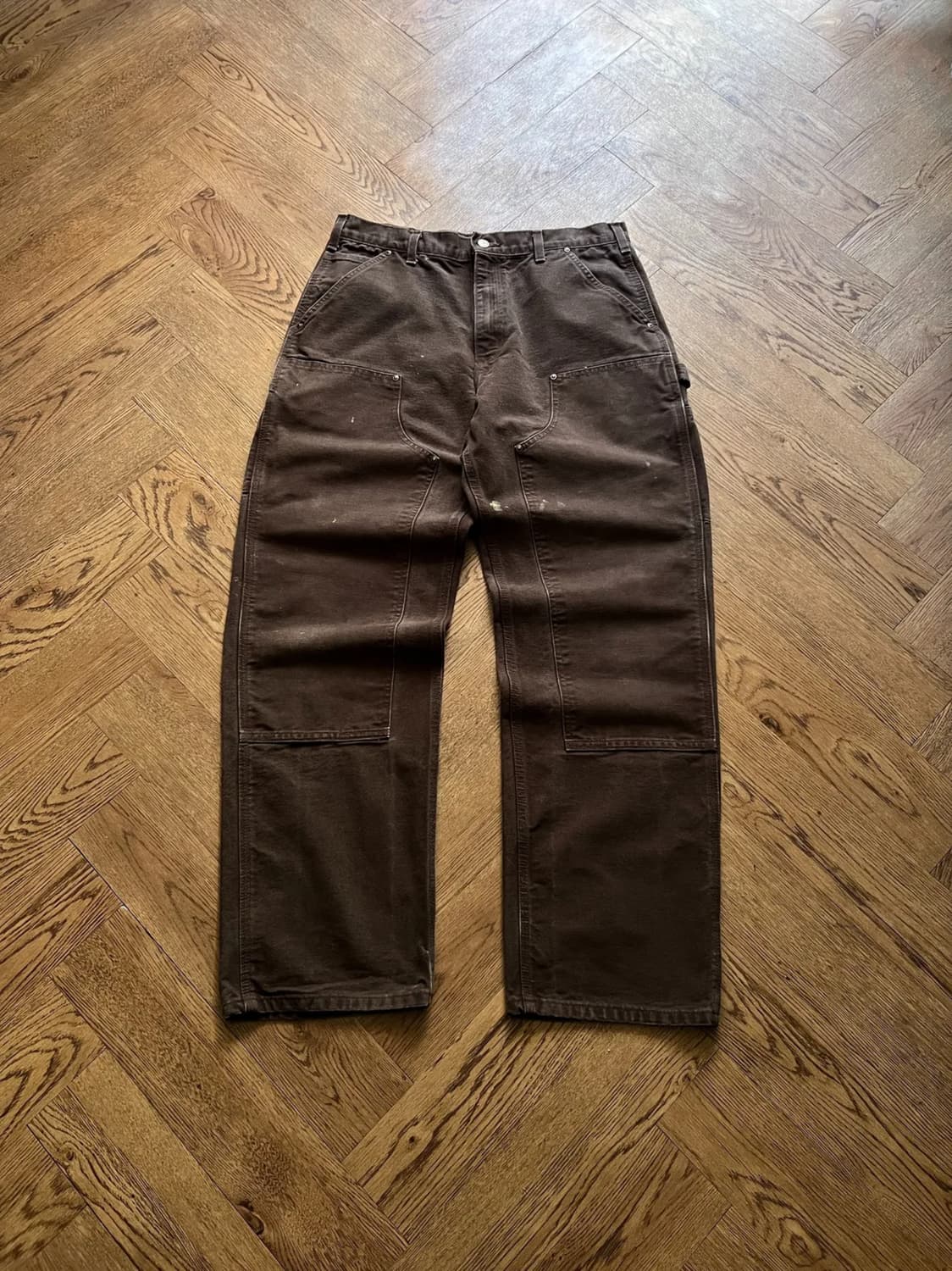 [33]칼하트 USA 빈티지 워싱 다크브라운 더블니 워크 팬츠 상품이미지1