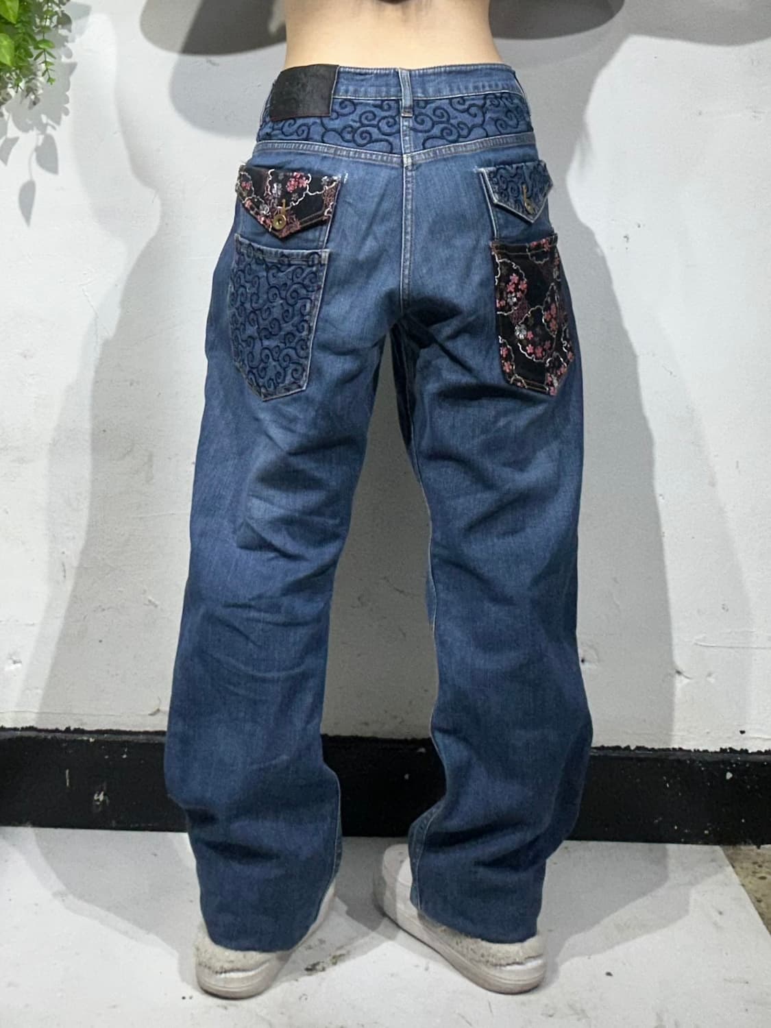 일본 빈티지 중청 대장급 오리엔탈 자수 포켓 와이드 데님 팬츠 청바지 상품이미지3