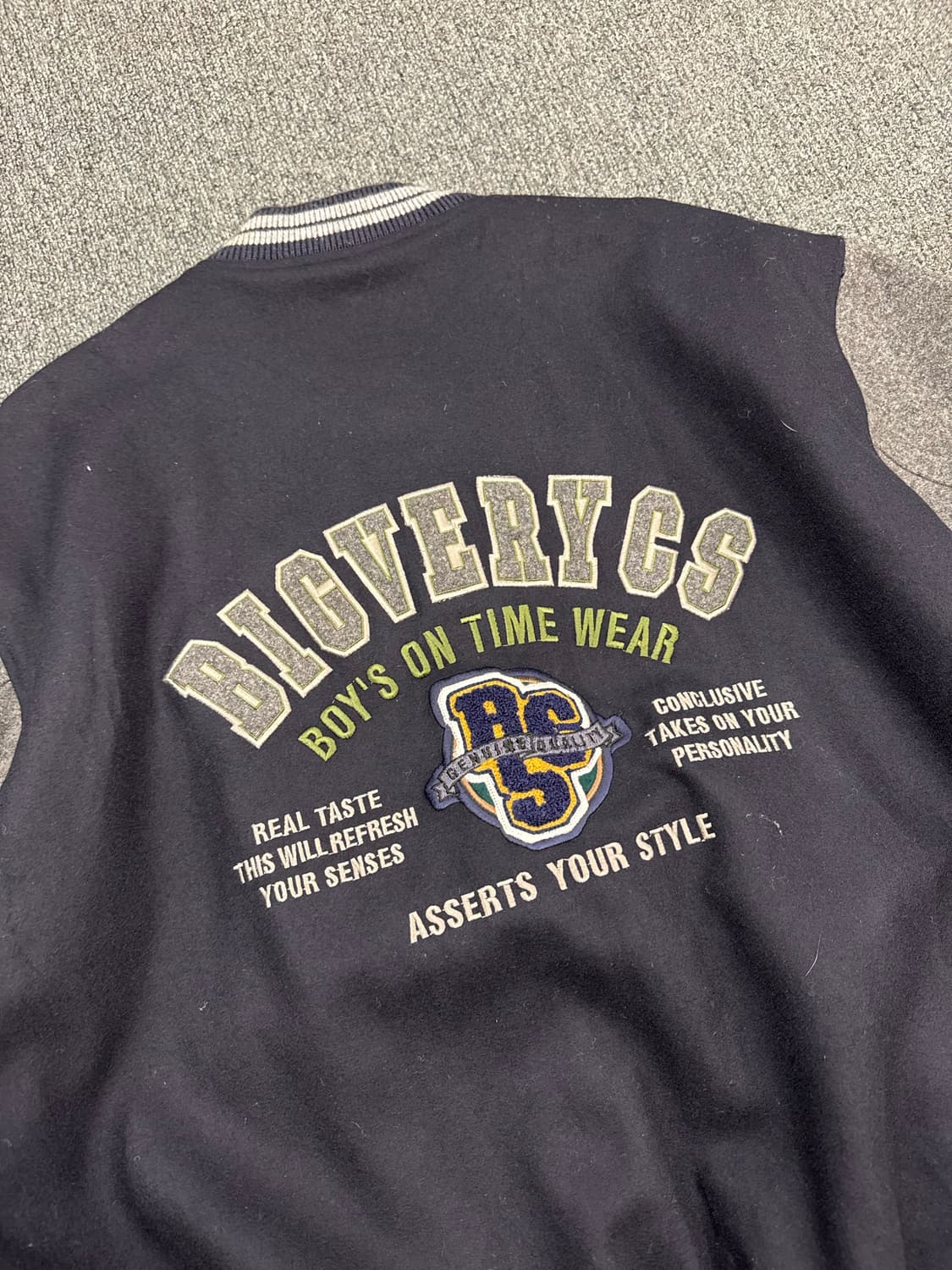 OS)BIGVERY 빈티지 네이비/그레이 투톤 바시티 울 자켓 상품이미지6