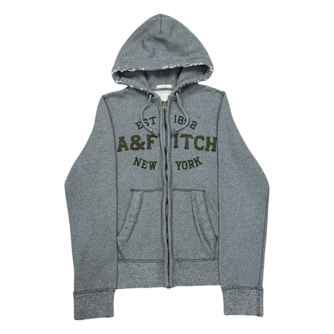 아베크롬비 빈티지 Y2K 데미지 그런지 스펠로고 기모 후드집업 그레이 S 상품이미지1