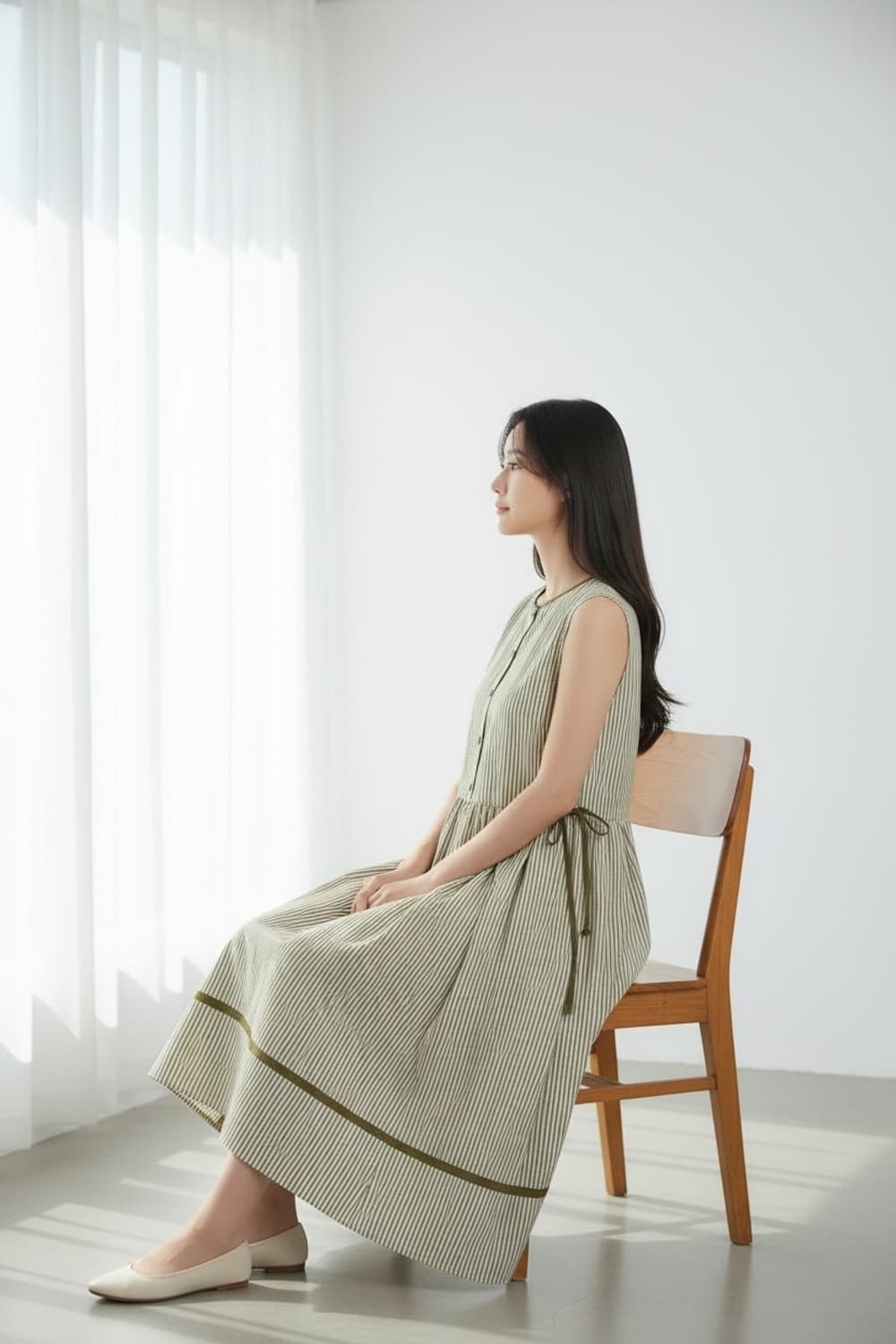 2nd floor 버튼 민소매 플리치 롱 원피스 S 상품이미지1