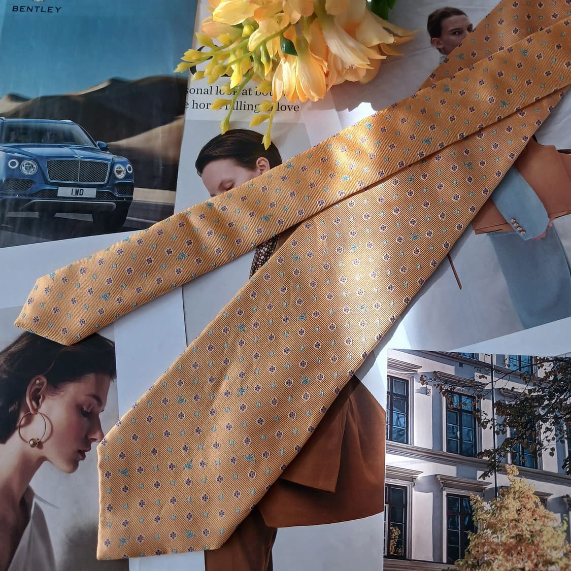 모스키노 실크 옐로 이니셜 자카드 넥타이 8.2cm A+등급 A18858 상품이미지3