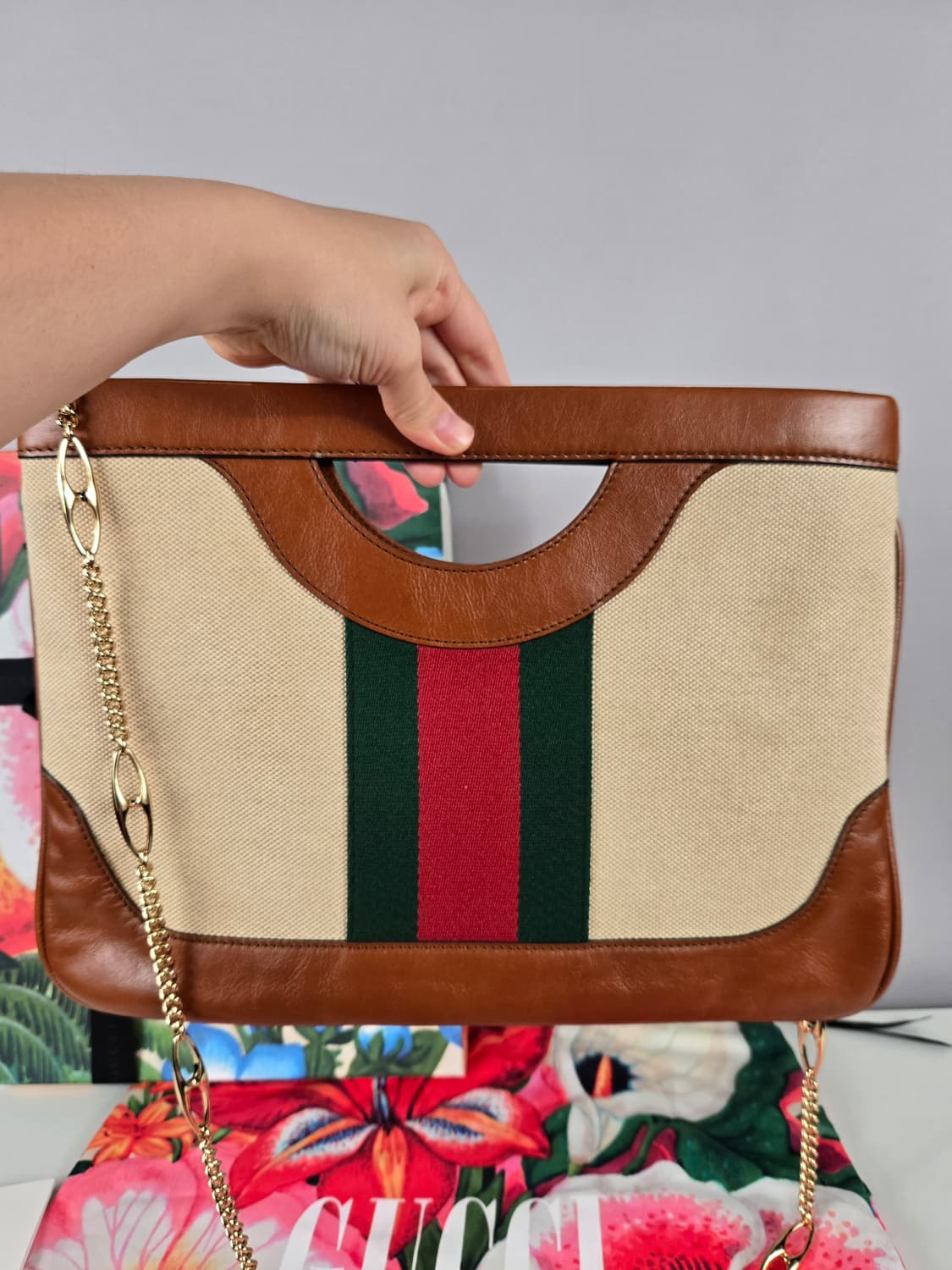 구찌 오디피아 웹 빈티지 캔버스 라지 클러치 숄더백 가방 정품 풀박스 상품이미지4