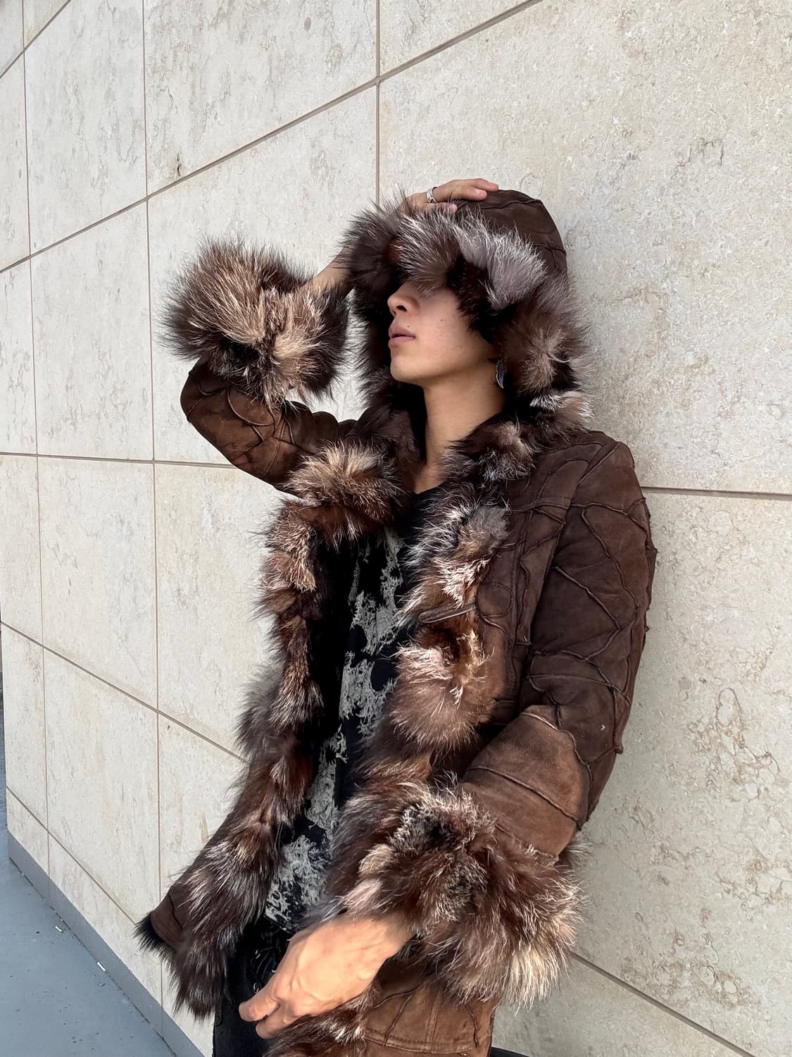 “PD&PD”00‘s Rough Brown Leather Fur Trim 상품이미지1