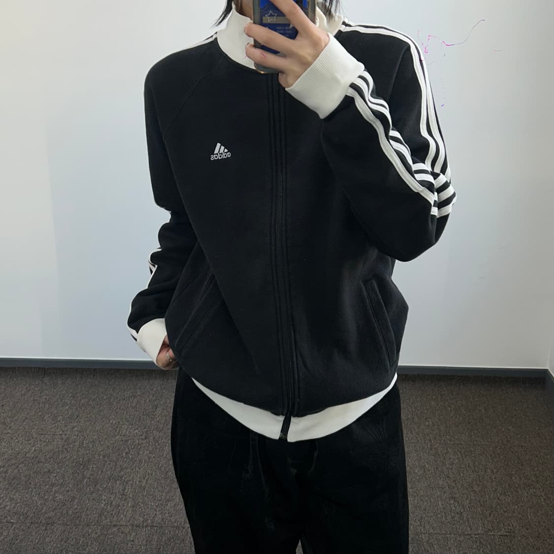 Adidas 아디다스 삼각로고 트랙탑 블랙 코튼 져지 상품이미지2