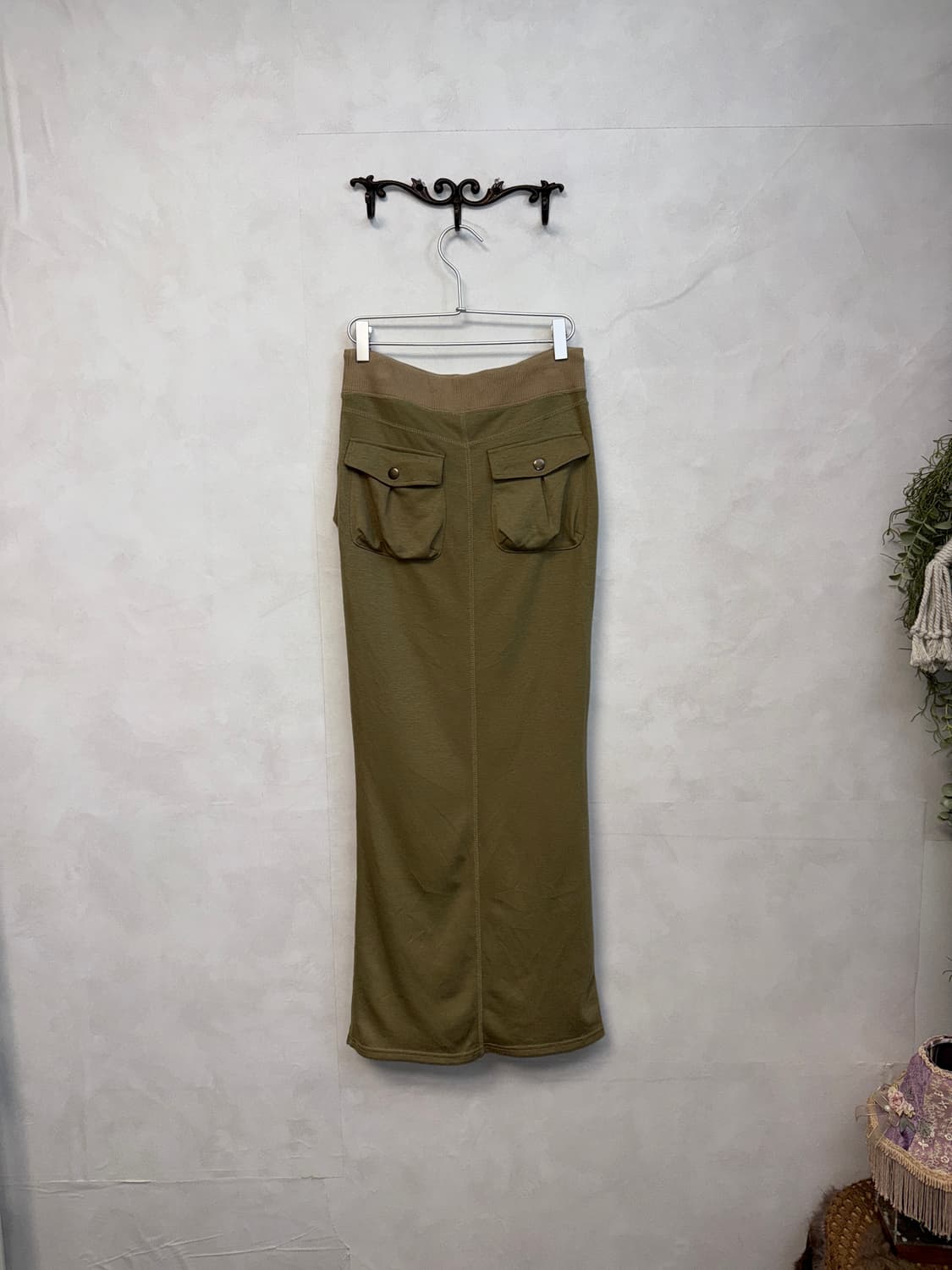 Khaki olive pocket detail cotton maxi sk 상품이미지3