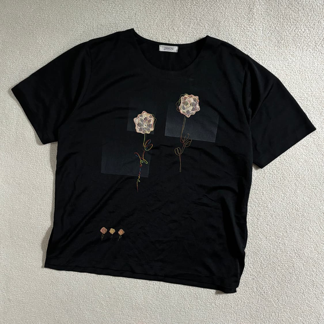 일본빈티지 Mimose 달천깔페어리 자수 플라워 반팔 티셔츠 상품이미지1