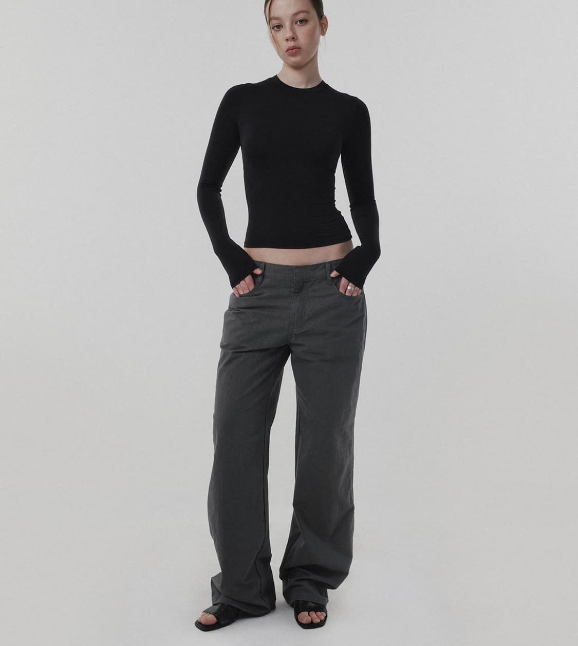 Suade semi wide pants charcoal gray 상품이미지2