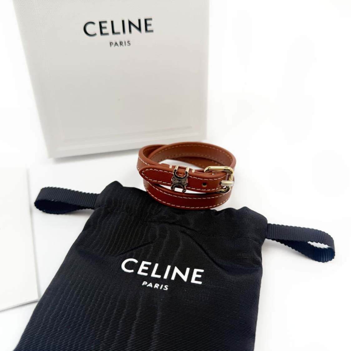 (정품 100%) 셀린느 트리오페 레 퀴르 더블 가죽 팔찌 460SF3B 상품이미지6
