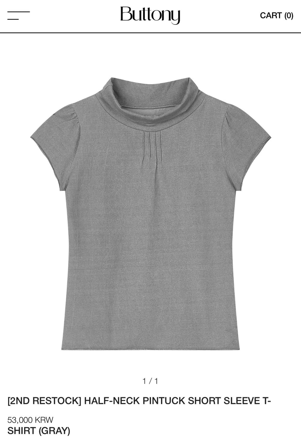 Buttony HALF-NECK PINTUCK SHORT SLEEVE T 상품이미지1