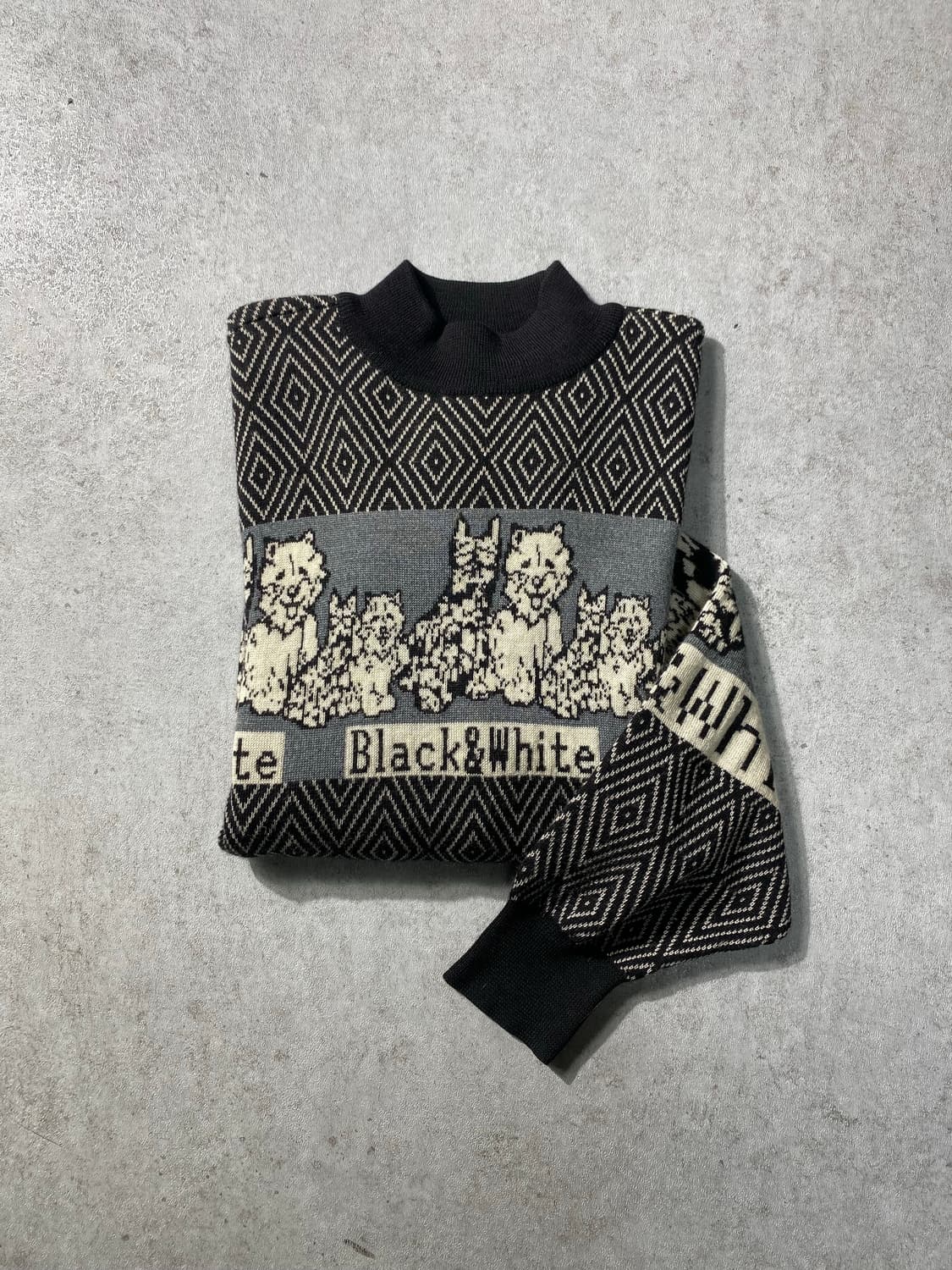 [XL] 90s Black & White 블랙앤화이트 크루넥 울 니트 상품이미지5