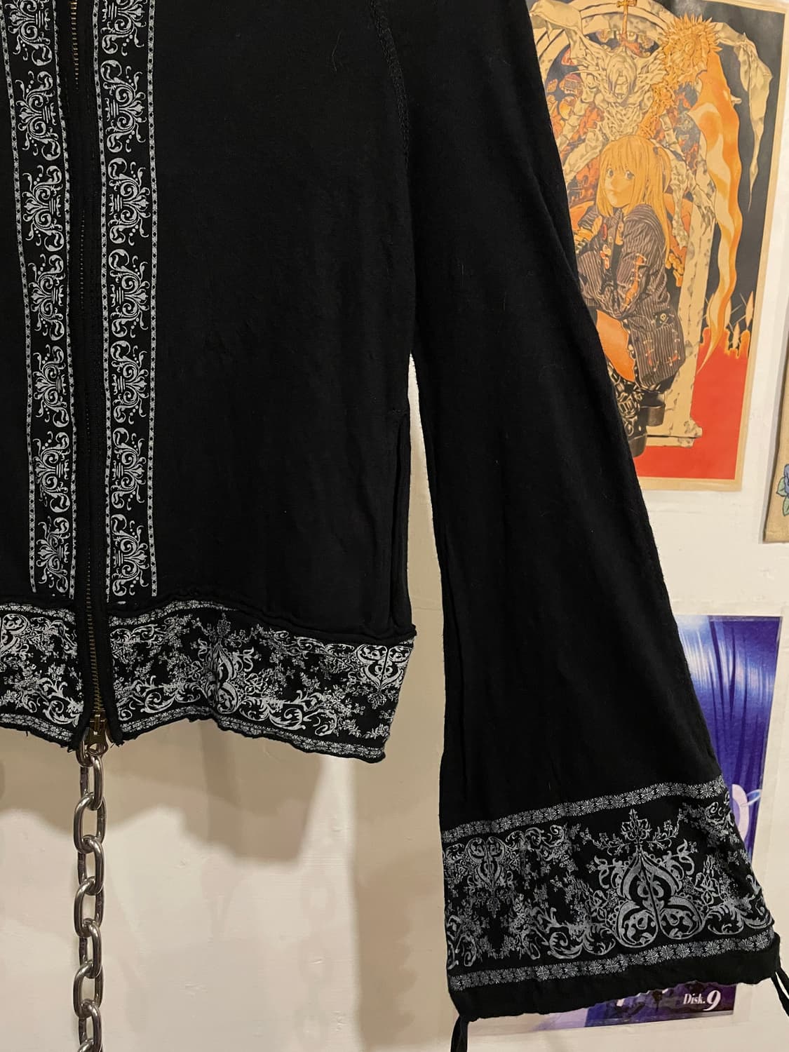 edge line 에스닉 패턴 셔링 플레어 소매 투웨이 블랙 후드집업 상품이미지6