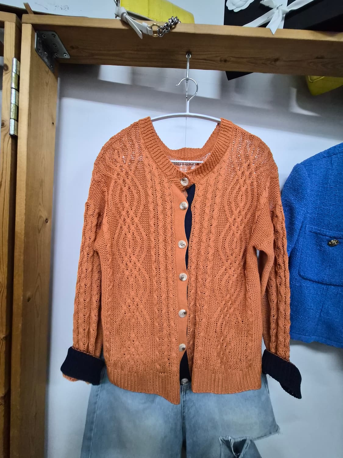 카멜오렌지 케이블 춘하 니트 가디건 상품이미지3