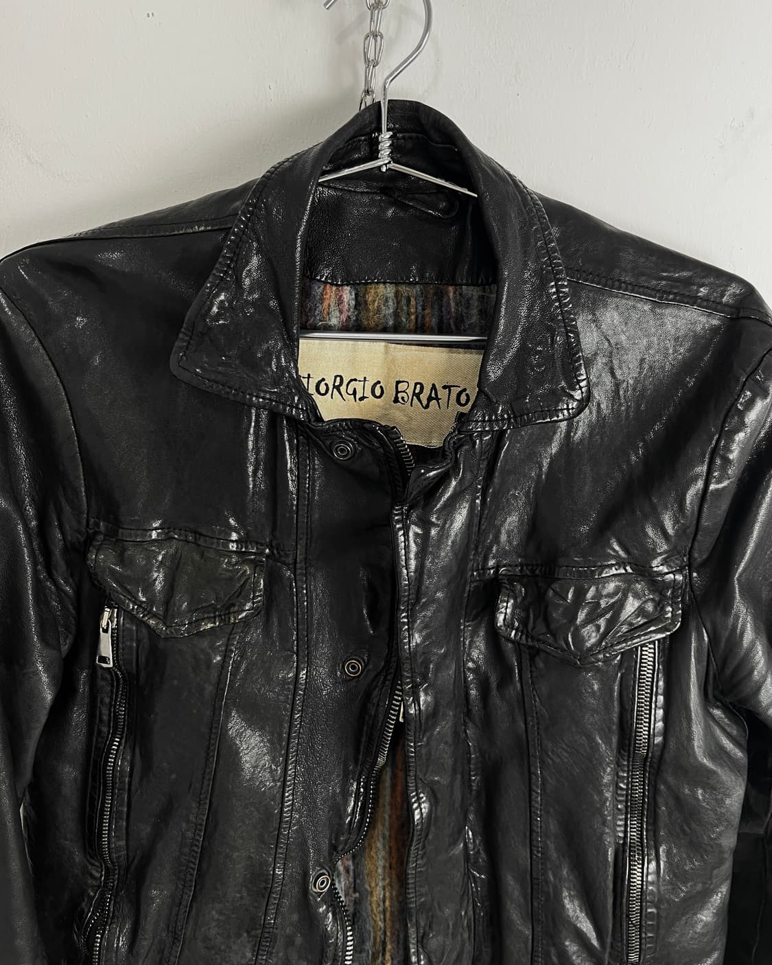 조르지오 브라토 체스트 지퍼 레더 자켓 상품이미지5