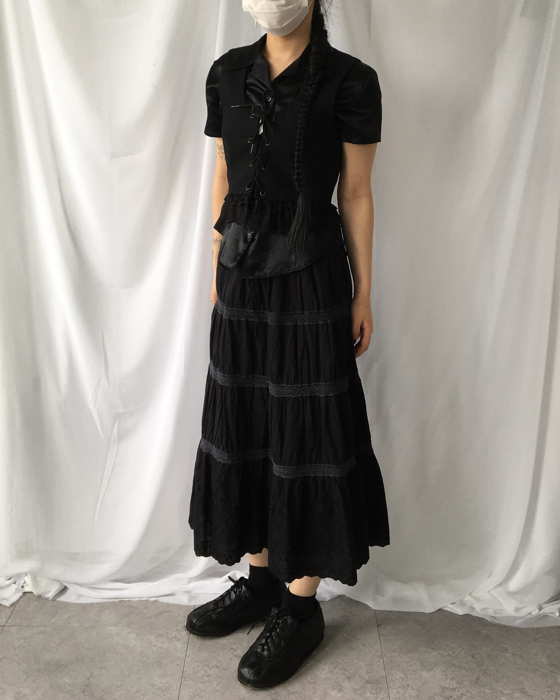Lace trimming lace up vest 상품이미지6