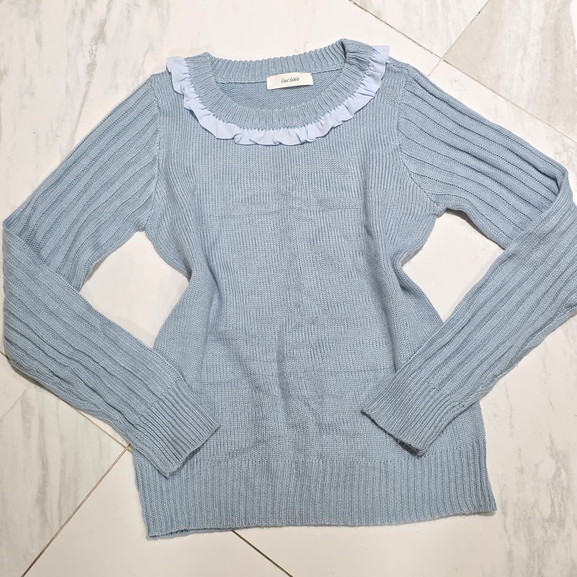 일본빈티지)블루모리걸st 프릴넥 히메갸루깔 로맨틱 니트 상품이미지1