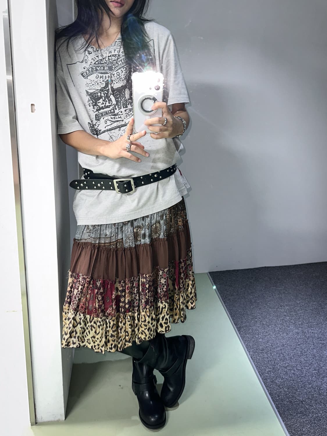 bohemian mix cancan midi skirt 상품이미지3
