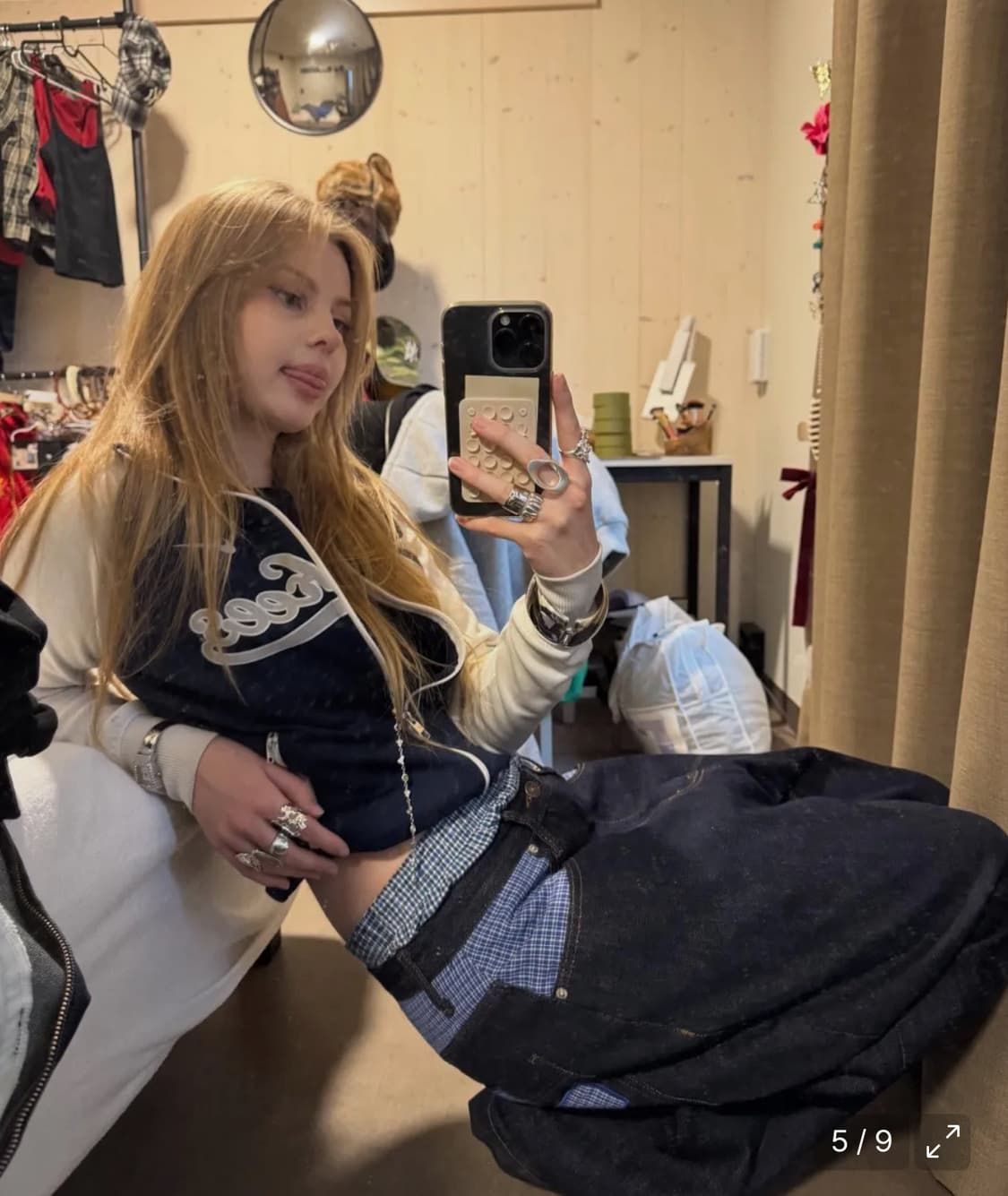 오와이 체크 믹스 와이드 벌룬 팬츠 S 상품이미지2