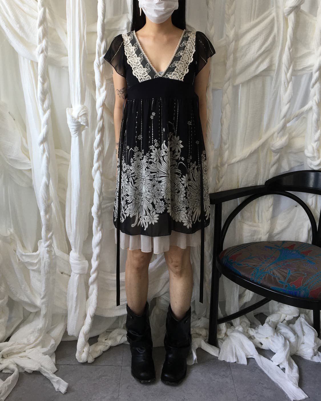 Crochet trimming flower pattern onepiece 상품이미지1