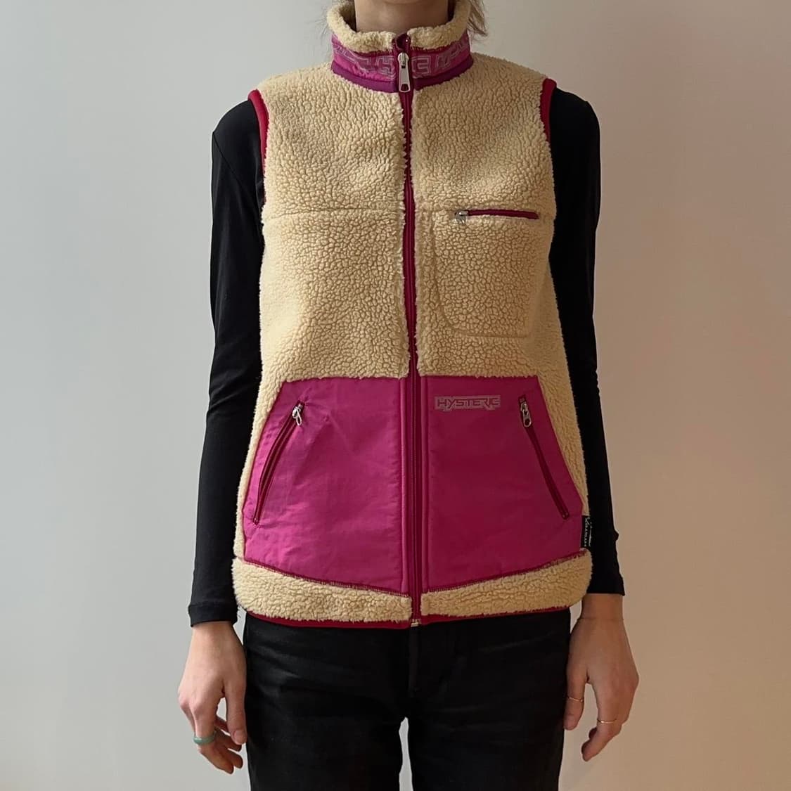 히스테릭글래머 딥파일 쉐르파 후리스 베스트 크림/핑크 상품이미지10