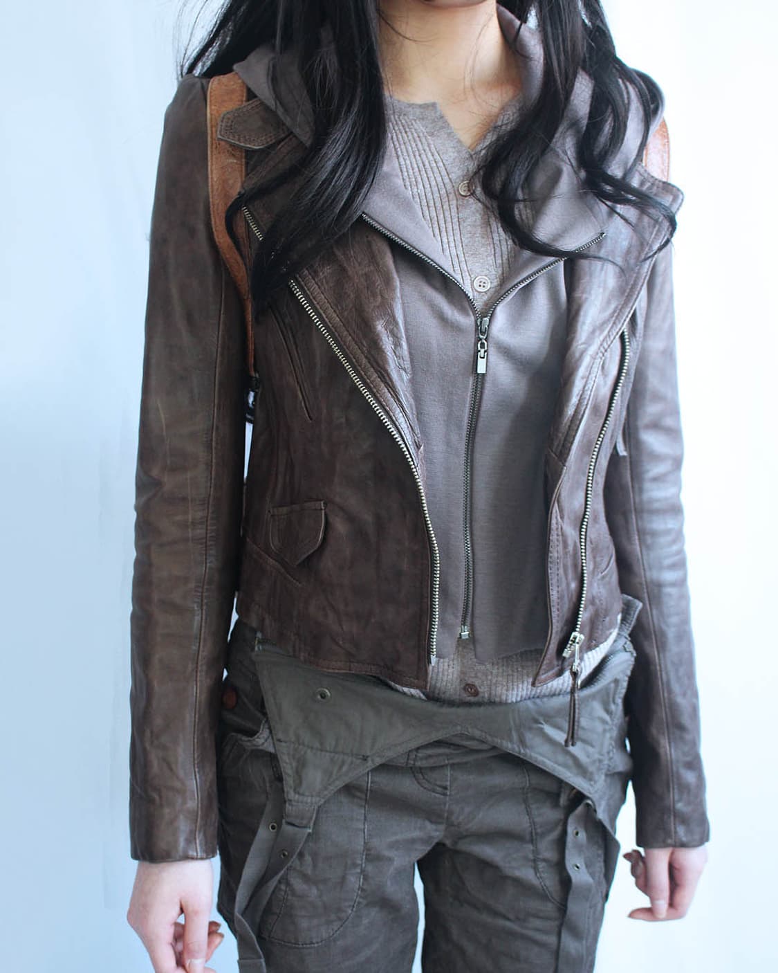Italy-brown washed hood learher jacket 상품이미지6