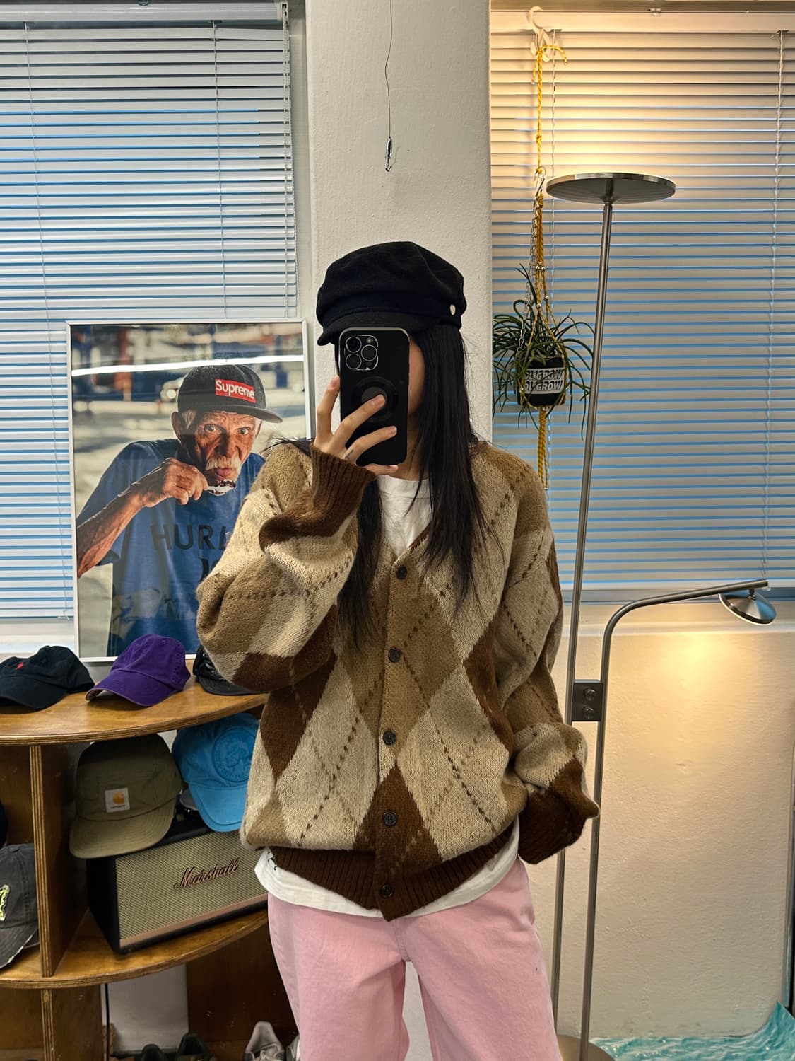 마하그리드 아가일 울 오버핏 가디건 L 상품이미지1