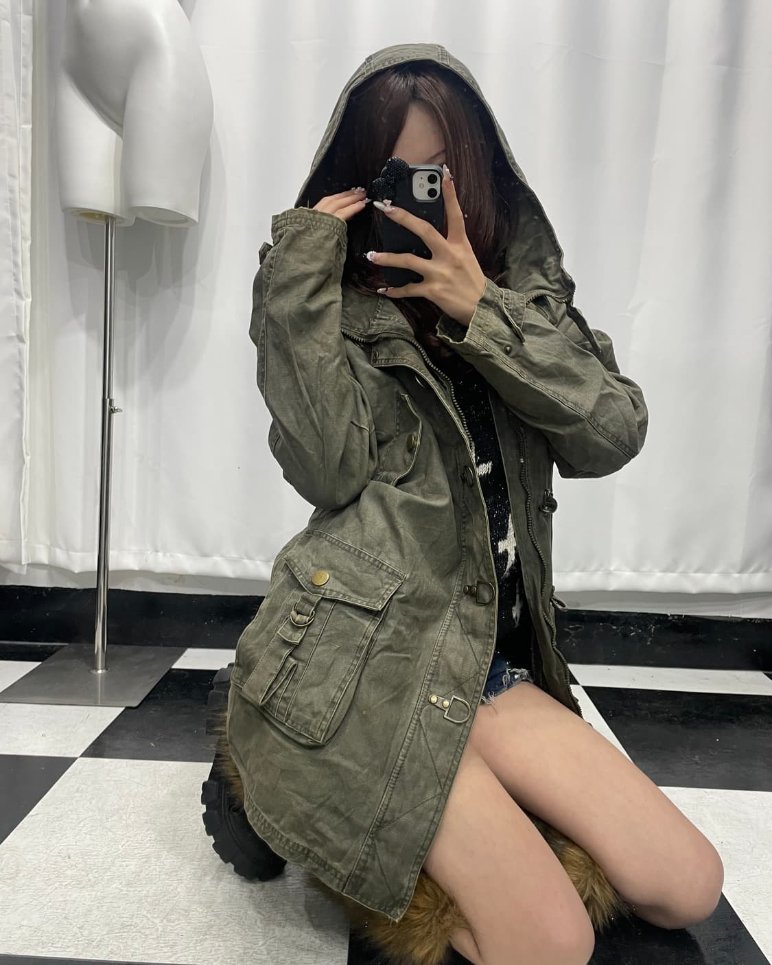 🎸카키 버튼 디테일 롱 자켓🎸 상품이미지1