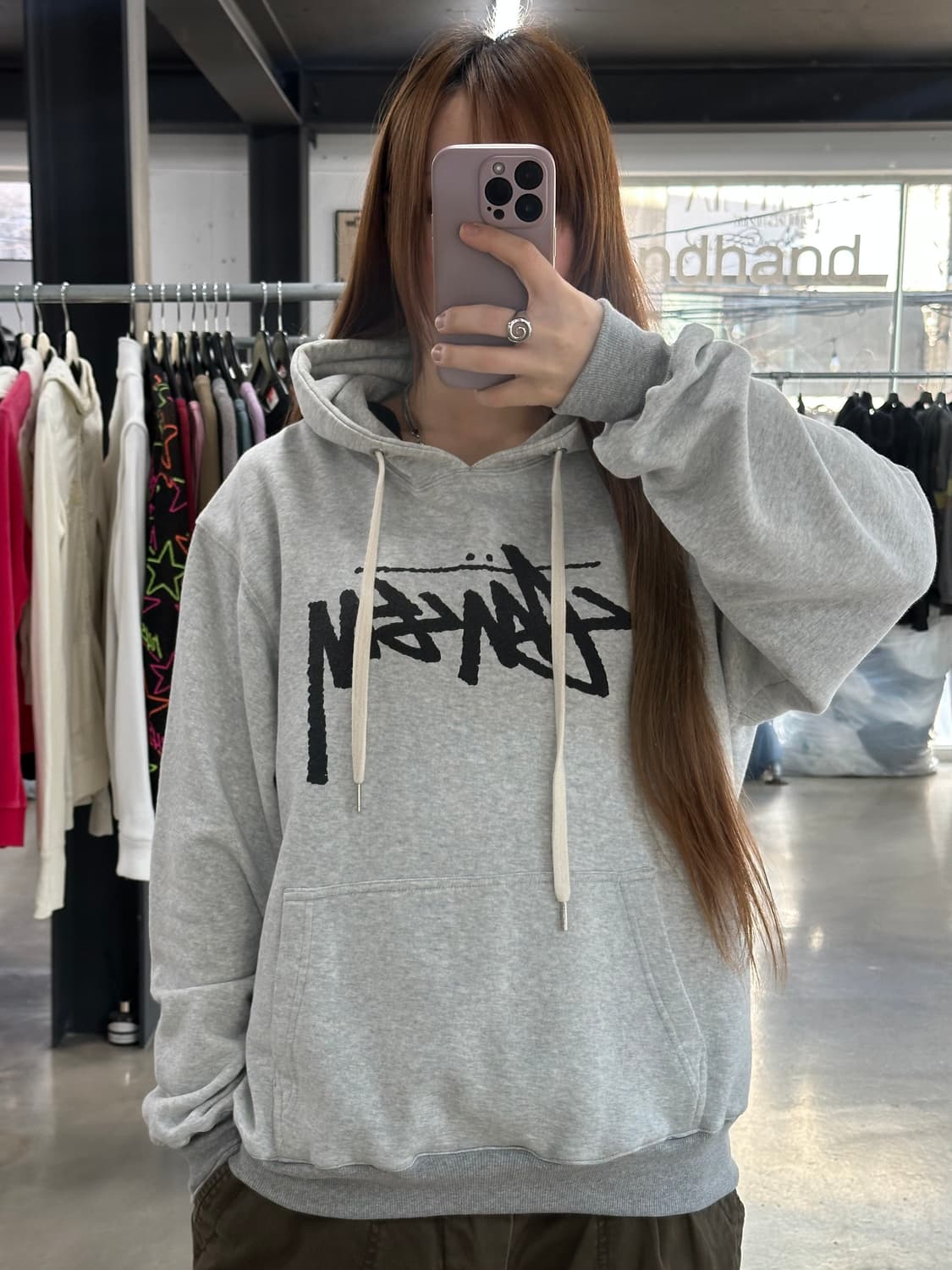 스투시 스탁 빅로고 후드티 멜란지그레이 상품이미지2