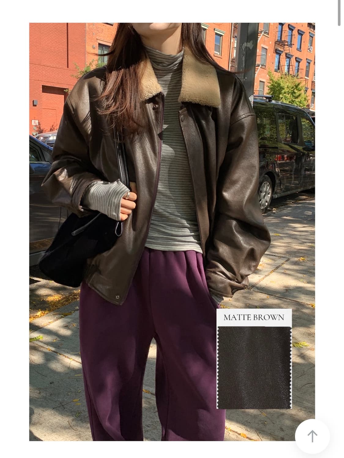 에드모어 헤일리 윈터 오버핏 무스탕 레더자켓 매트 브라운 상품이미지2