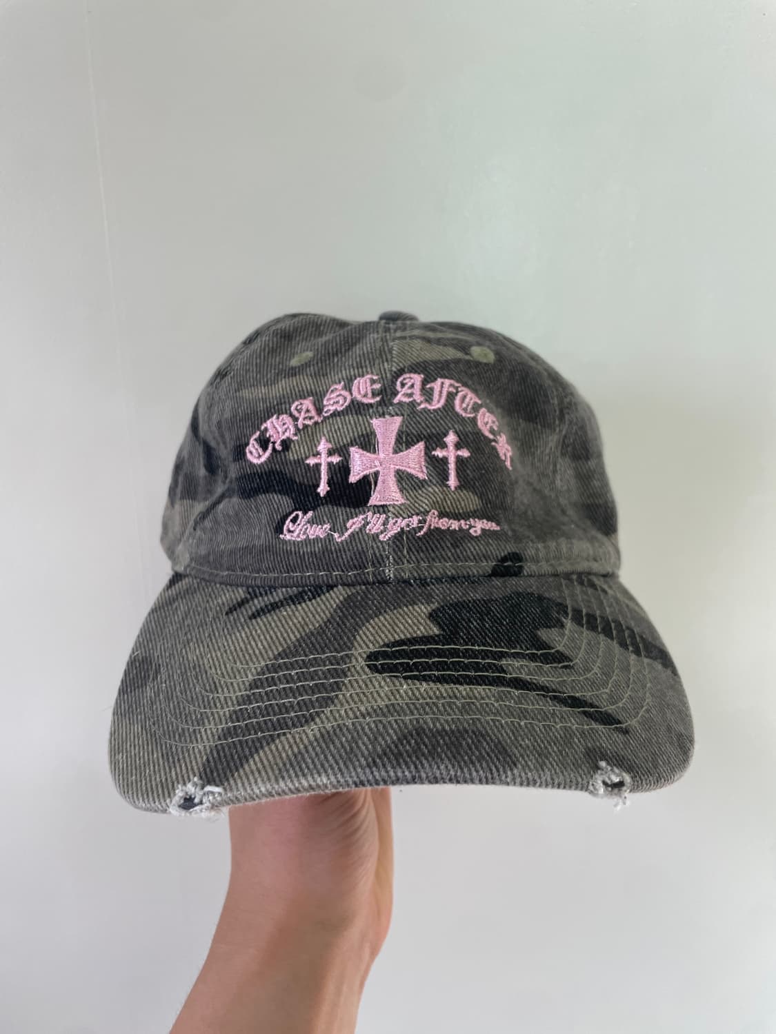 빈티지 CHASE AFTER 데미지워싱 카모 캡 상품이미지1