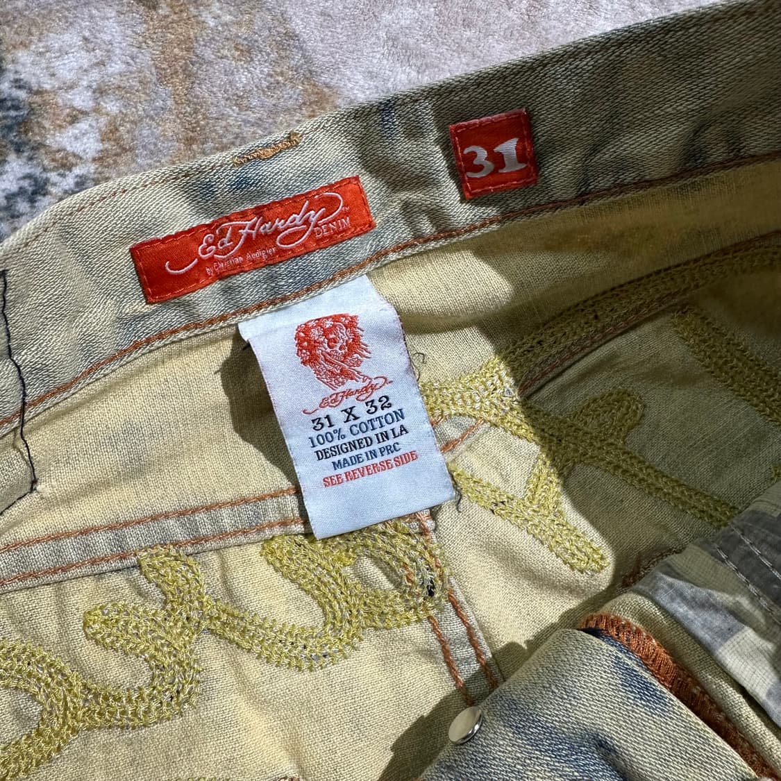 Ed Hardy 타이거 자수 워싱 데님 팬츠 상품이미지5