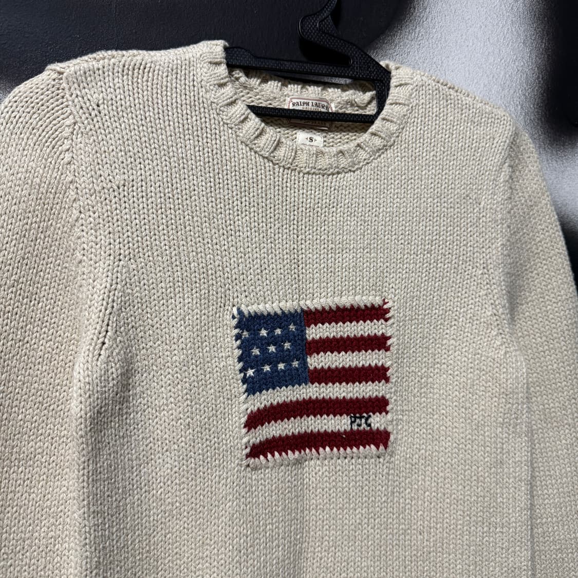 폴로 랄프로렌 성조기 빅 패치 딱붙핏 크롭 니트 오트밀 상품이미지3