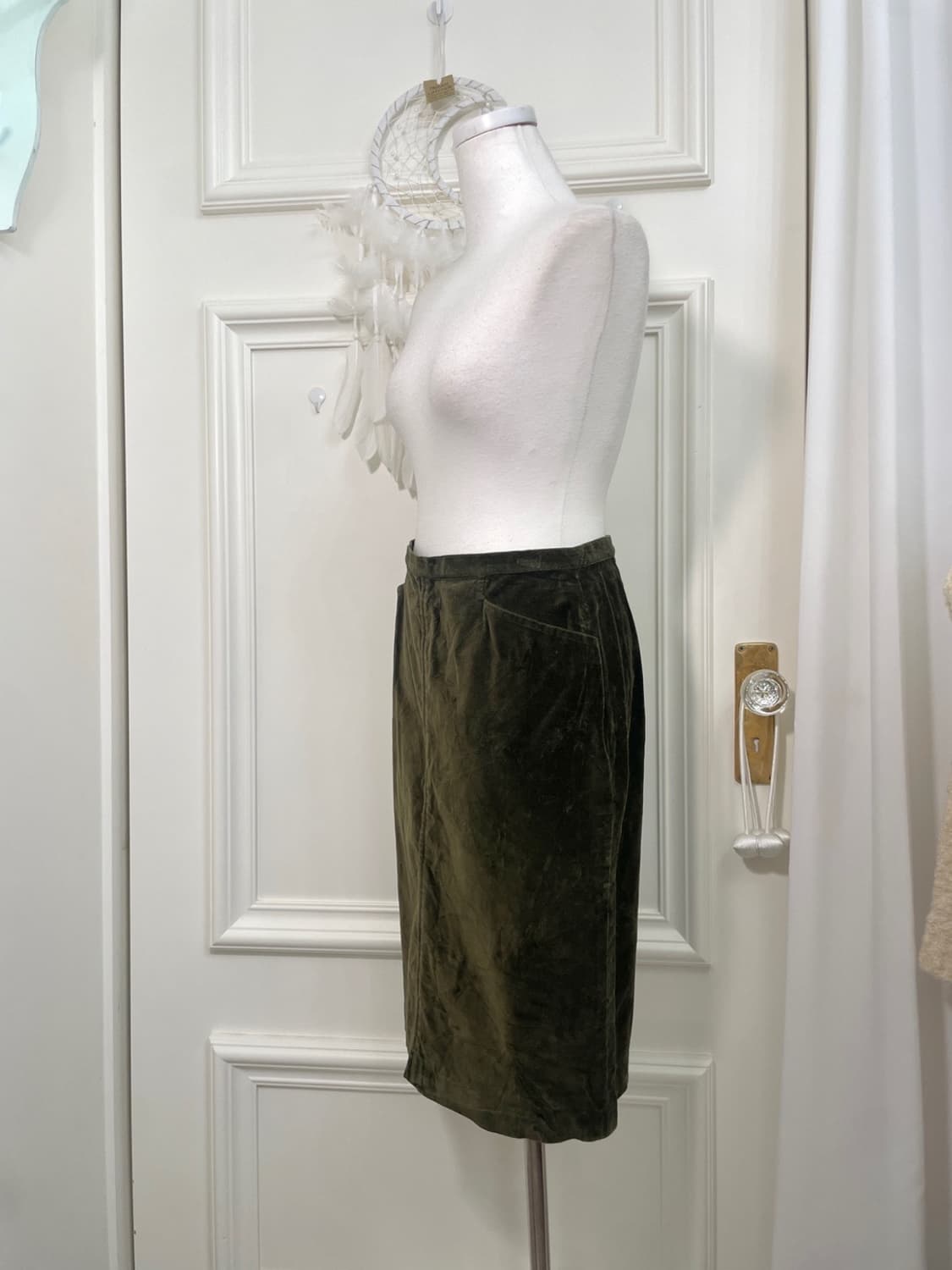 khaki velvet basic midi pocket skirt 상품이미지2