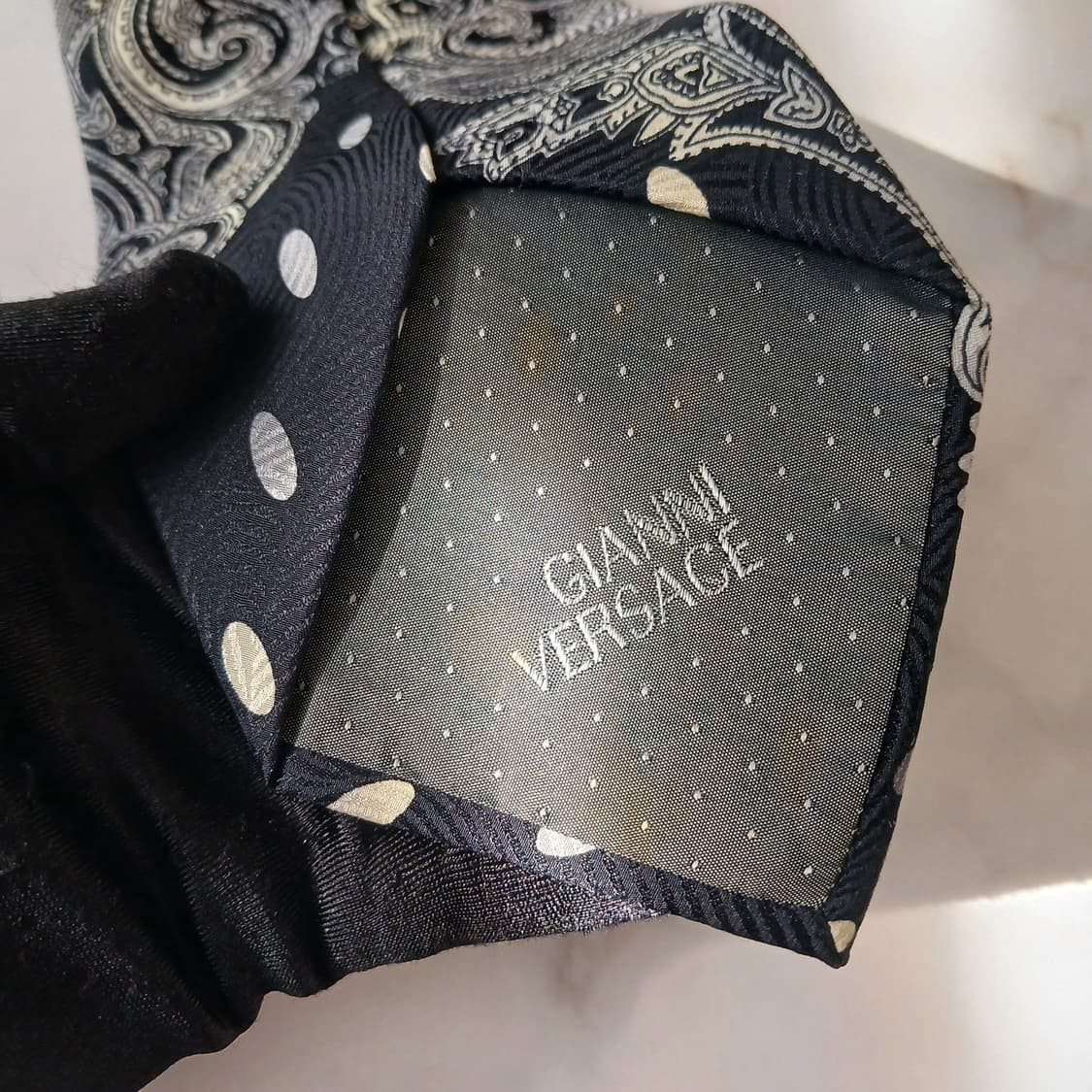 VERSACE 베르사체 실크 그레이 페이즐리&도트 넥타이 9.3cm A등 상품이미지8