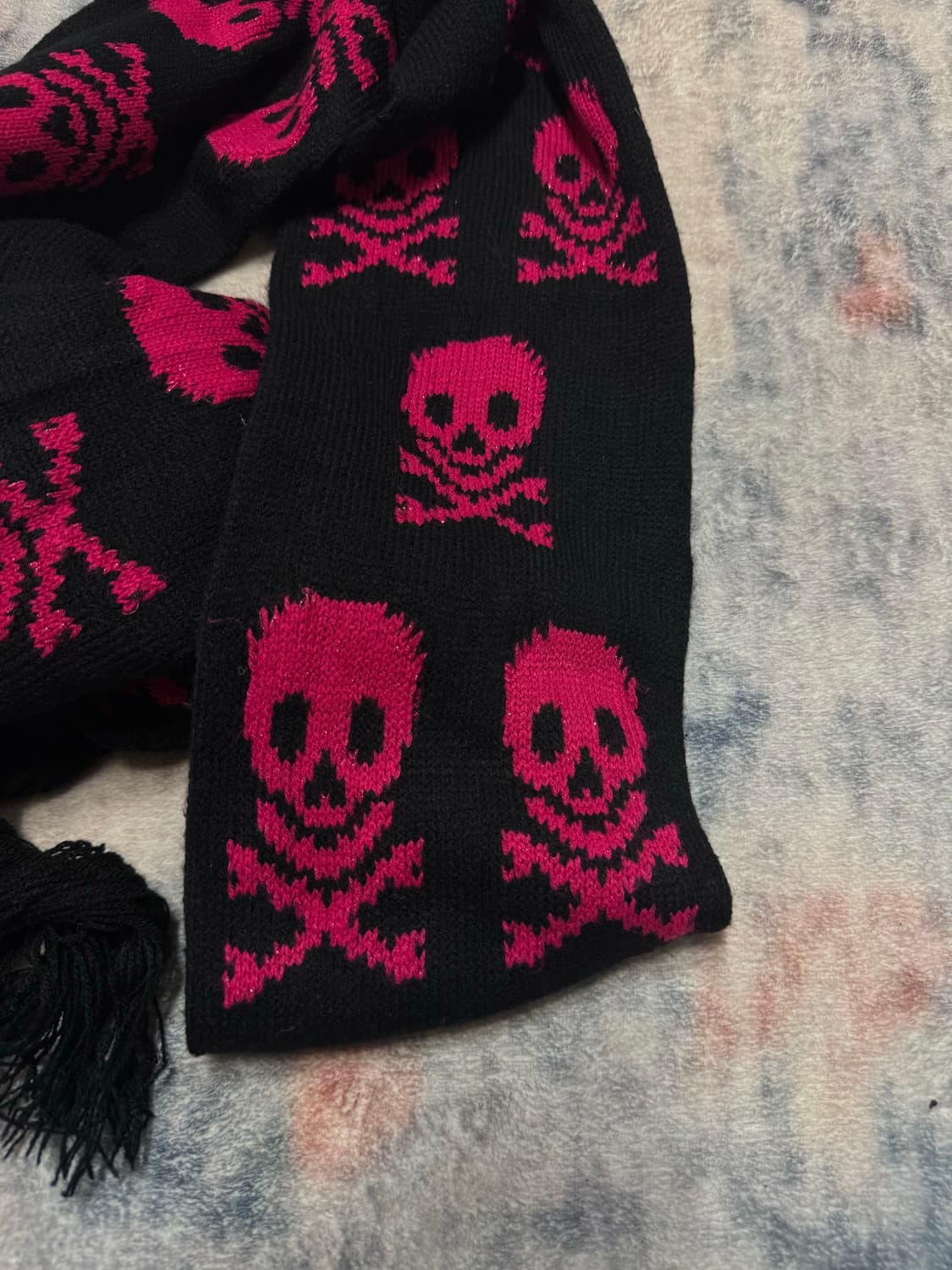 Japanese pink skull punk knit muffler  상품이미지5