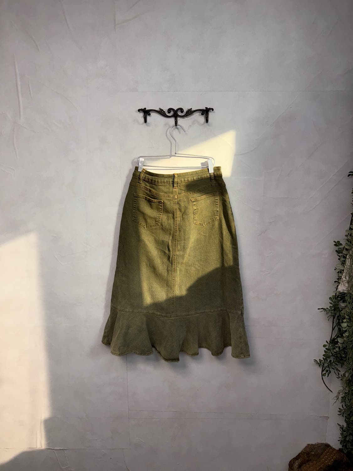 Washing khaki denim oriental beads skirt 상품이미지5