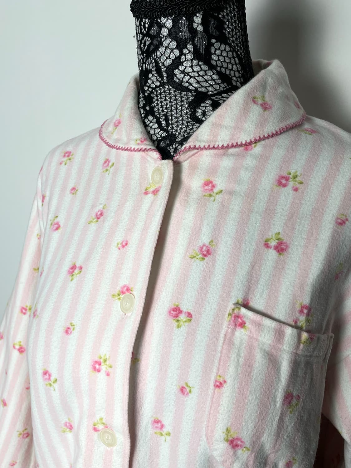 JPN 핑크 플라워 스트라이프 줄무늬 히메갸루 파자마 세트 상품이미지5