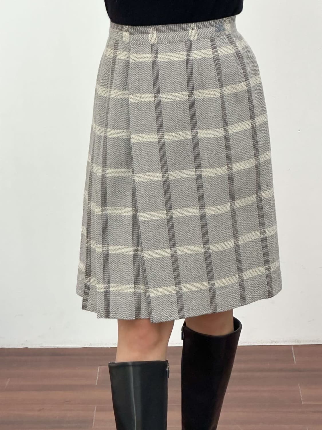 courreges / 꾸레쥬 그레이 체크 울 랩스커트  상품이미지3
