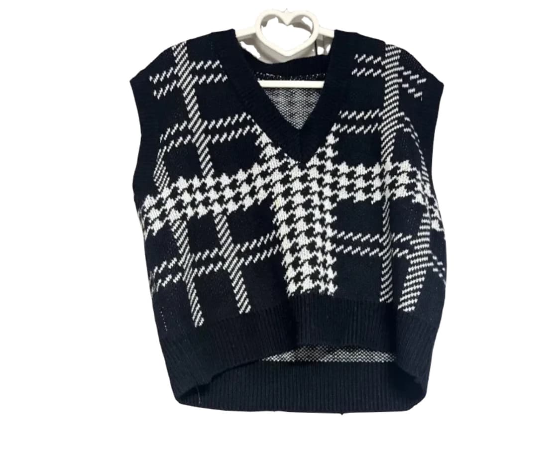 블랙 하운드투스 체크 니트 조끼 상품이미지1