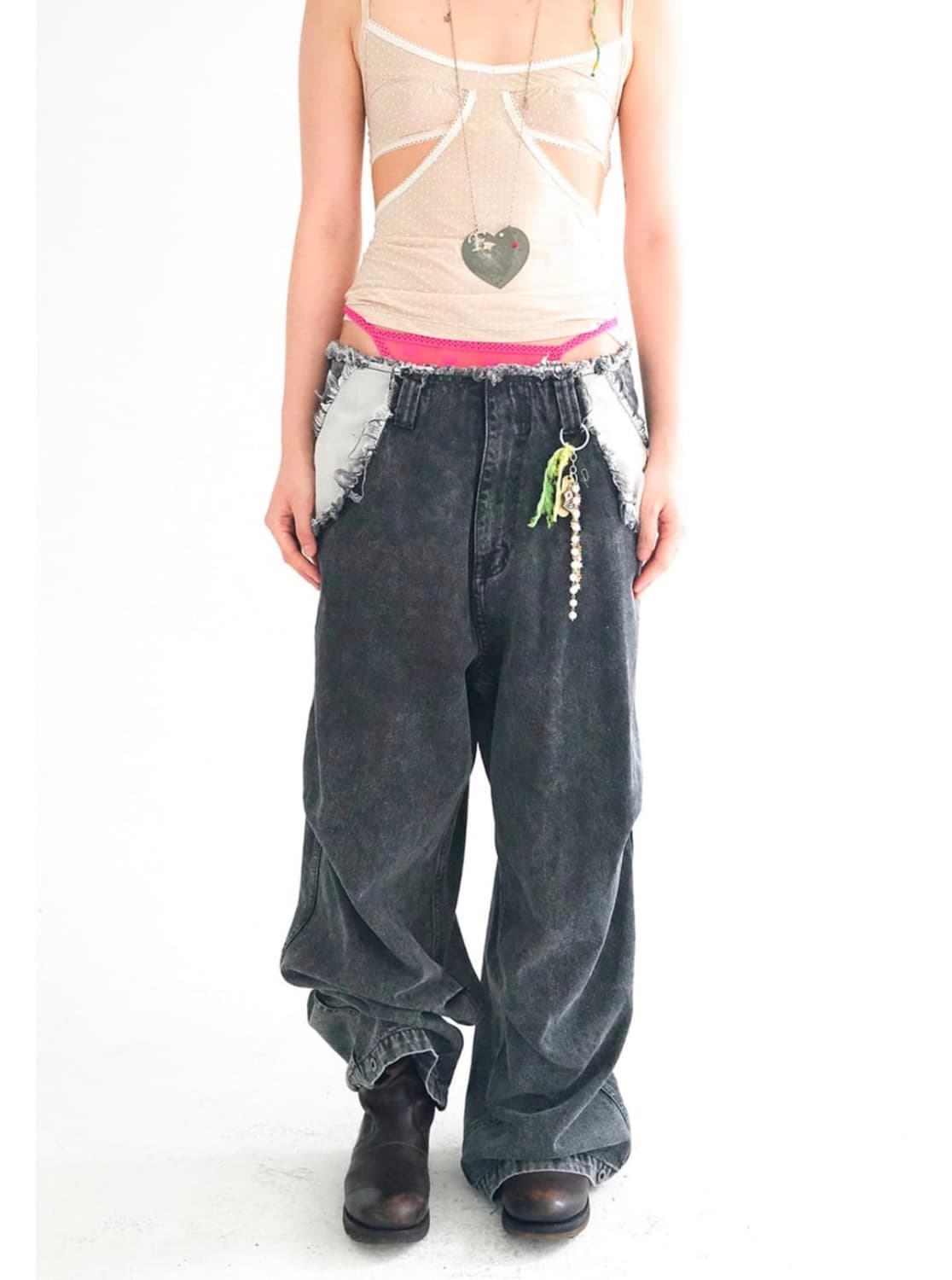 샴페어리 cut-off denim maxi pants (black) 상품이미지1